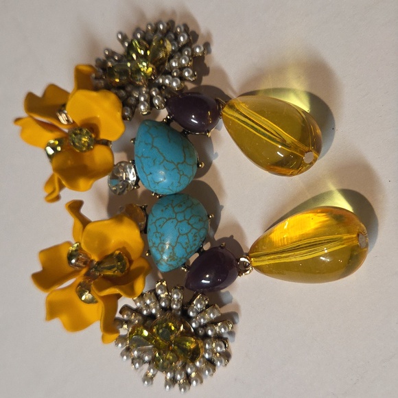Zara Yellow and Turquoise Statement Earrings - Picture 1 of 2